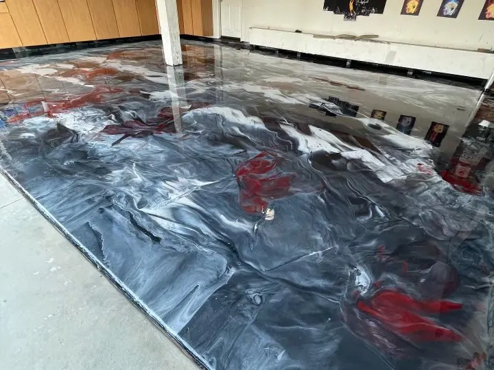 Silver Metallic — Hand-worked metallic epoxy with a marbled silver and charcoal pattern.